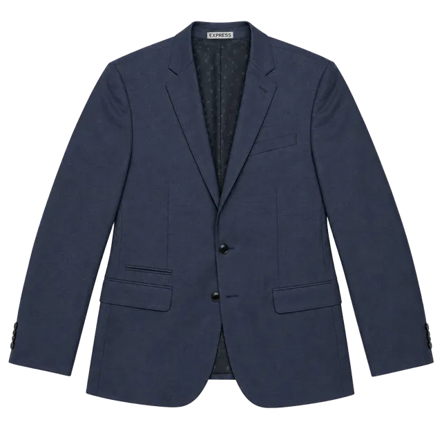 Express Photographer Men's Blazer 40 Short Quiet Luxury Old Money Dark Academia Heritage Minimalist Navy Blue Wool Blend Fitted Two Button Notch Lapel Polka Dot Lining Sport Coat