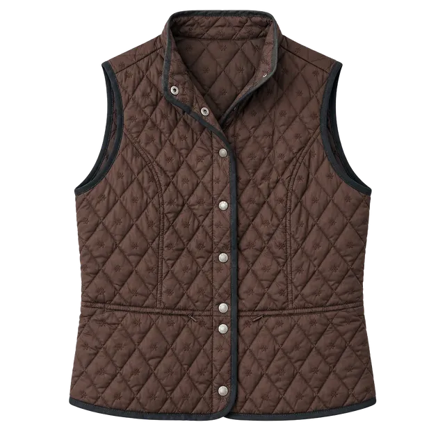 Eddie Bauer Quilted Goose Down Vest Size L Brown Embroidered