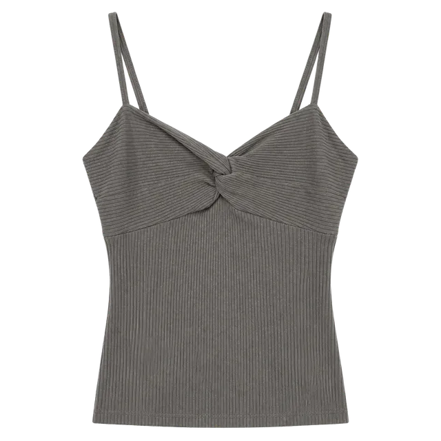 Almost Famous Midi Dress Size S Grey Ribbed Twist Front Cami Split Hem