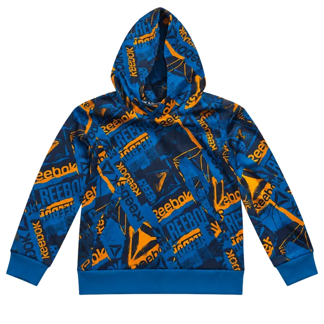 Reebok All-Over Logo Print Hoodie Blue Orange