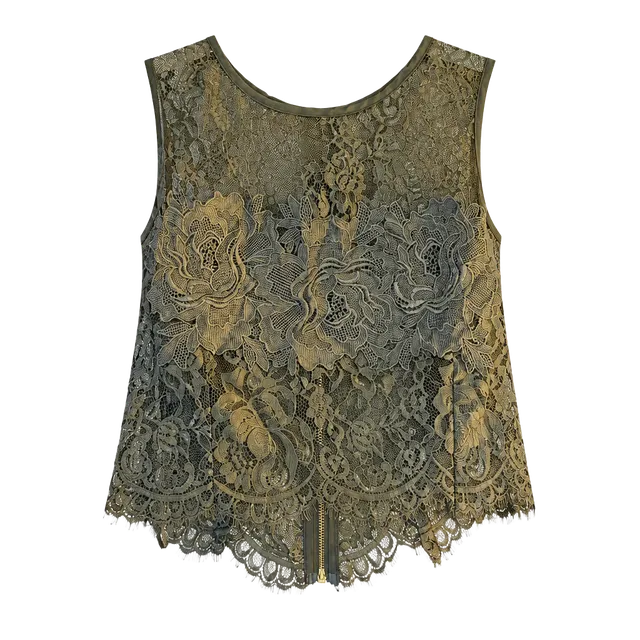 Fashion Nova Grand Gesture Top Size L Olive Lace Floral Crop Tank