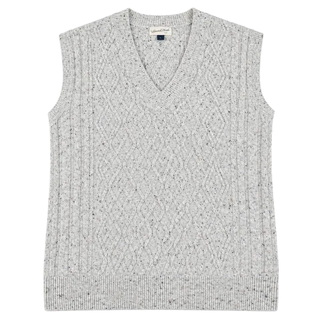 Women’s Universal Thread Sweater Vest Size L Gray Cable Knit V-Neck Marled#172