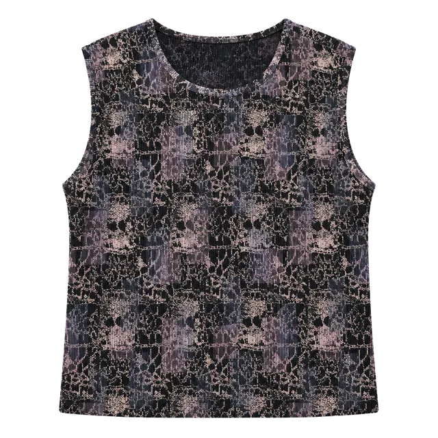 NWT Plisse Pleated Sleeveless Top Size 3X Black Beige Crinkle Polyester