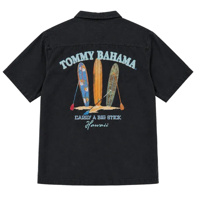 Tommy Bahama Carry A Big Stick Hawaii Surf Silk Camp Shirt Black Size L