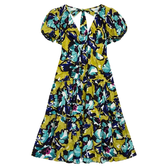 By Anthropologie Puff Sleeve Midi Dress Size XS Chartreuse
