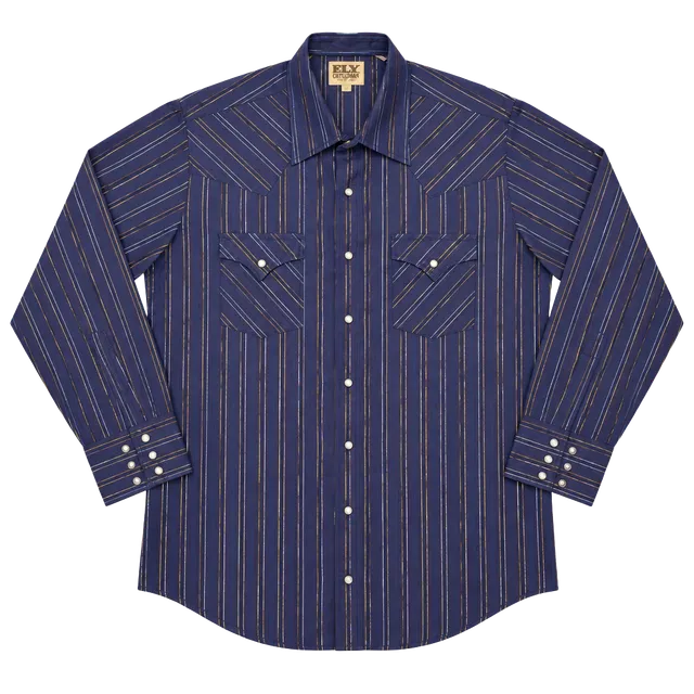 Ely Cattleman Western Shirt Size 17 34 Purple Metallic Striped Snap