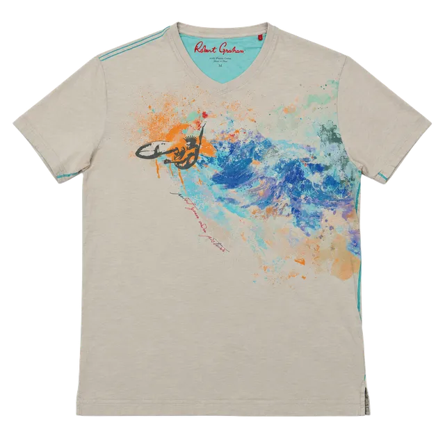 Robert Graham V-Neck T-Shirt Size XL Gray Surfer Graphic