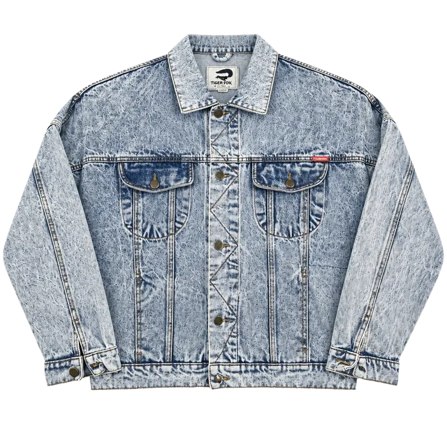 Tiger-Fox Vintage Denim Jacket Size M Acid Wash 100% Cotton