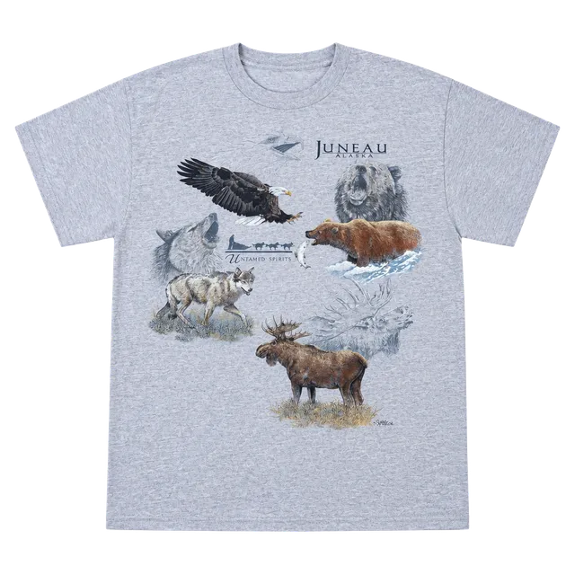 Vintage Alaska Untamed Spirits T-Shirt L Wildlife Nature Eagle Bear Moose 90s