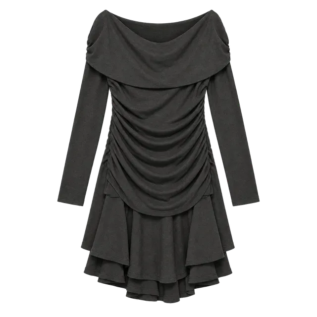 Black PrettyLittleThing Slinky Long Sleeve Bardot Rara Skort Playsuit