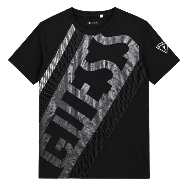 GUESS Graphic T-Shirt Size L Black Mesh Logo