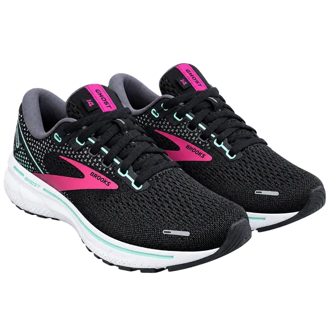 Brooks Ghost 14 Black Pink Mint Running Shoes Size 7 M