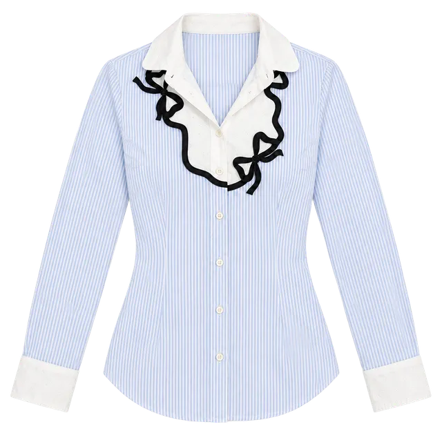 Weekend Max Mara Blue White Striped Bow Blouse US 6 Cotton Button Down Shirt