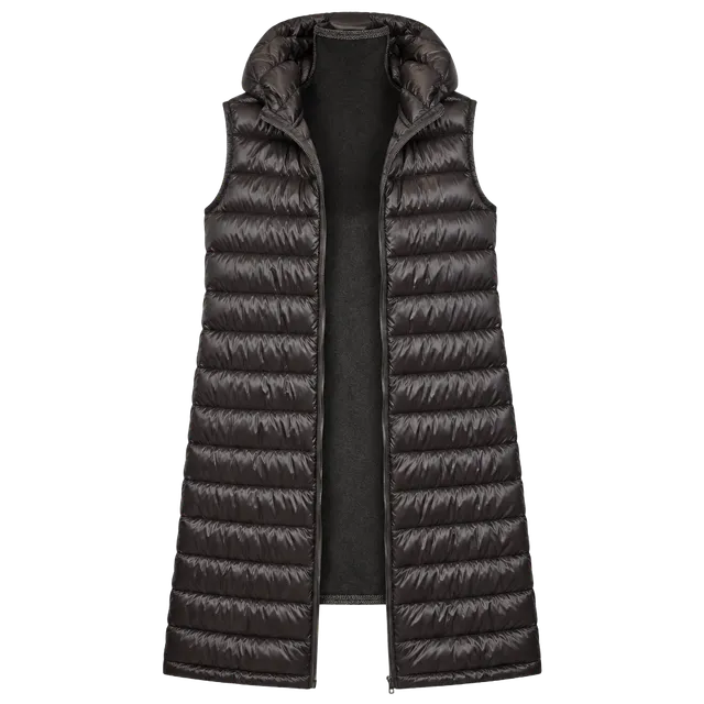 elfjoy Long Puffer Vest Size L Black Quilted Down