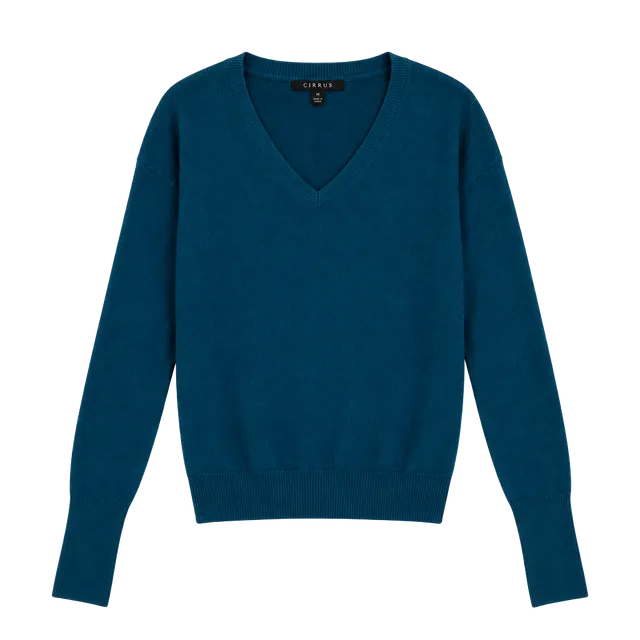 Cyrus Intellect V-Neck Choker Sweater Size M Teal Long Sleeve New with Tags