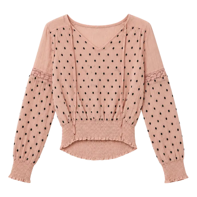 Free People Polka Dot Blouse Size XS Pink Black Long Sleeve Sheer