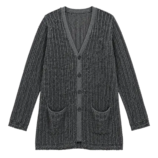 John Varvatos Distressed Cardigan Sweater Size L men’s grey 
