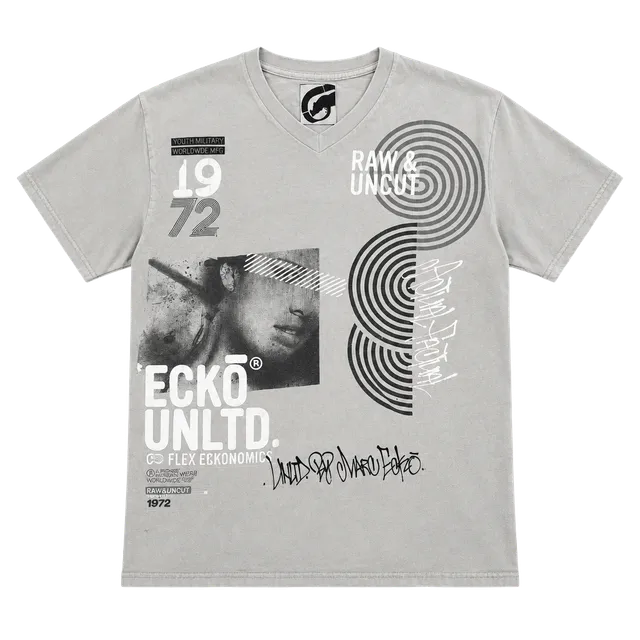 Ecko Unltd Graphic T-Shirt Size Large Gray Raw And Uncut V-Neck
