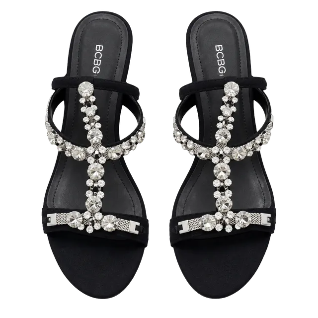 BCBGeneration Libbie Size 8B/38 Black Suede Rhinestone Stiletto Sandals
