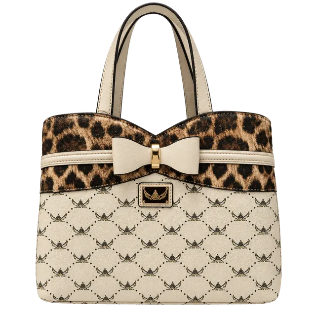 Wendy Keen Leopard Print Bow Tote Handbag Apricot