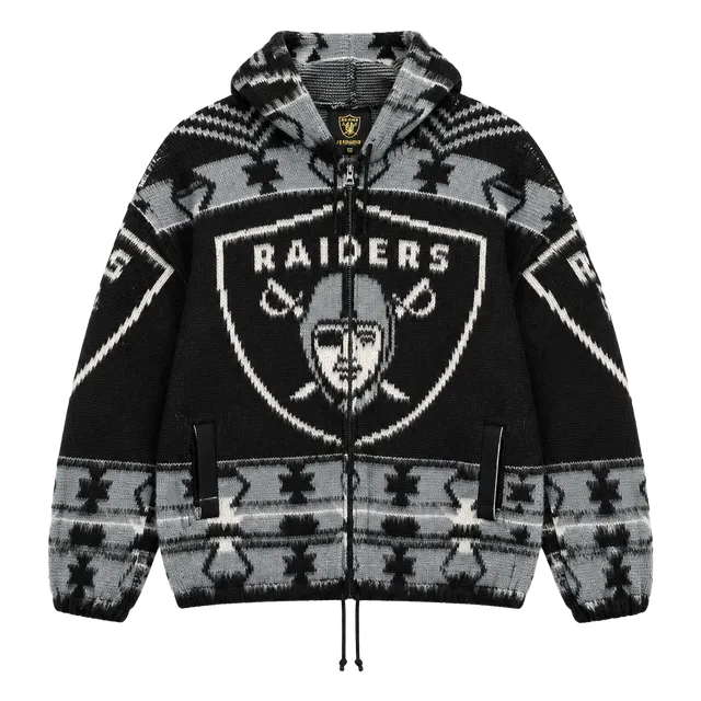 NFL Raiders Knit Zip Up Hoodie Black Grey