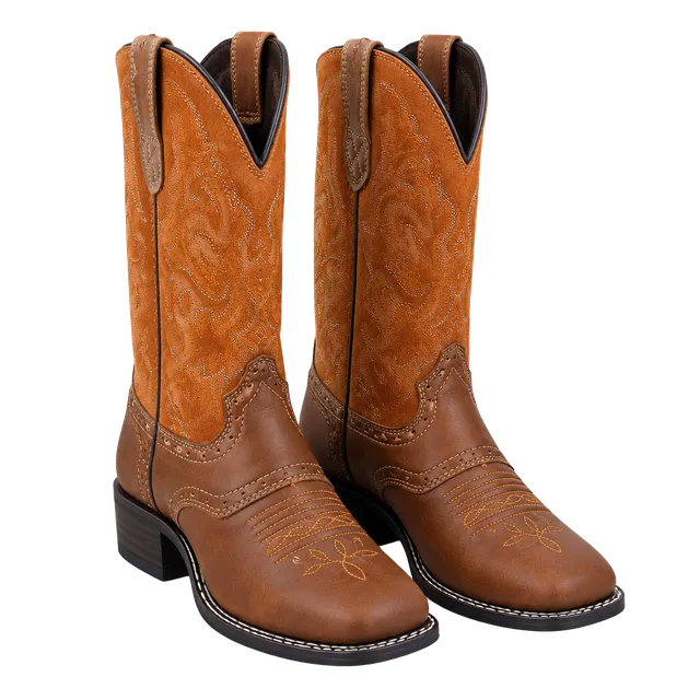 Nortiv 8 Cowboy Boots Size 9.5 Brown Leather Square Toe Western Work Boots