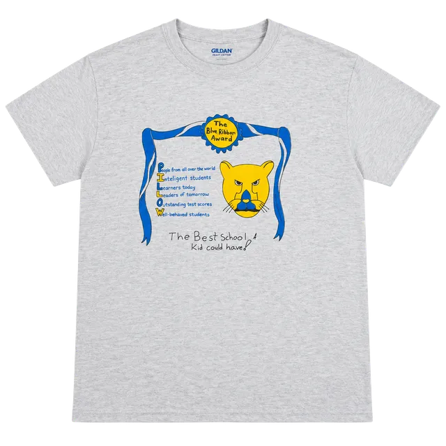 Gildan Graphic T-Shirt Size M Gray Blue Ribbon Award School