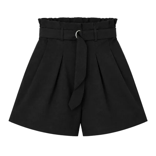 Black High Waist Paperbag Shorts