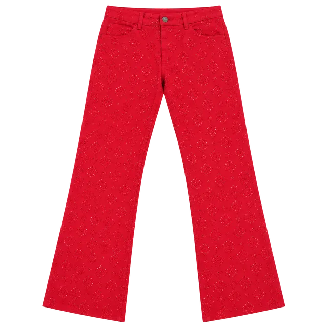 Liquid Crystal Red Rhinestone Diamond Stacked Denim Jeans