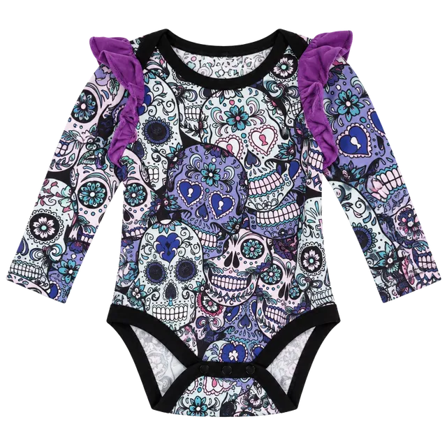 Luminous Littles Sugar Skull Bodysuit Size 3-6 M Ruffle Bamboo