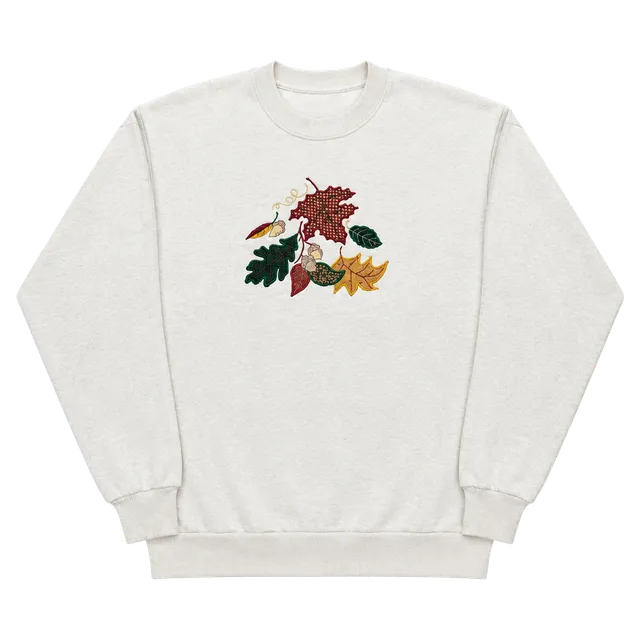 Vintage 90s Jerzees USA Embroidered Fall Leaves Acorns Crewneck Sweatshirt XL