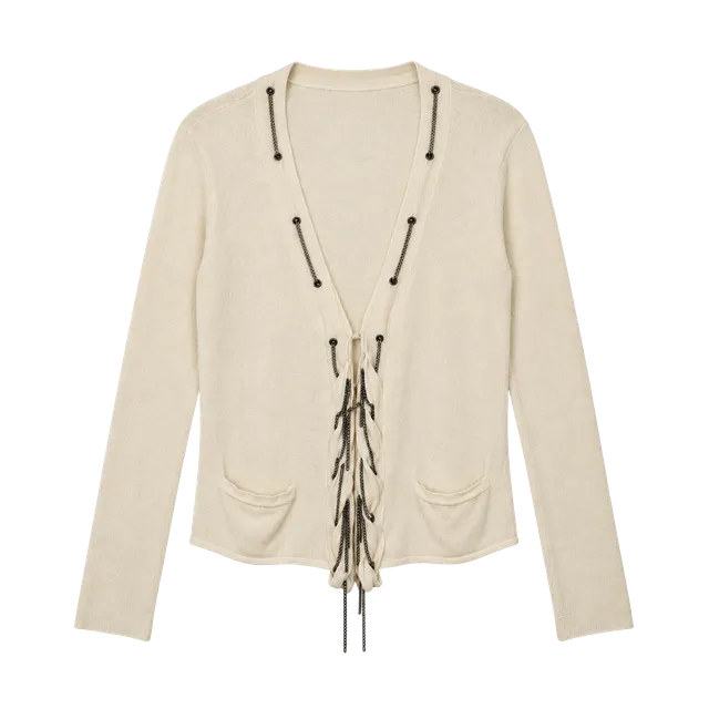 Nanette Lepore Cream Chain Trim  Cardigan Size L