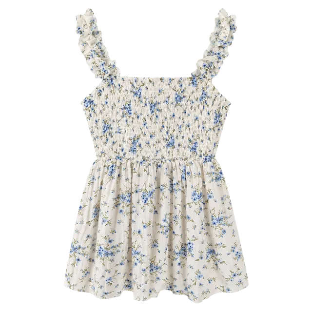 Floral Ruffle Strap Smocked Tank Top