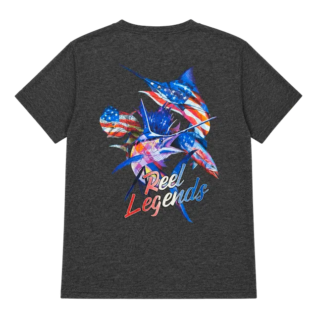 Reel Legends Graphic T-Shirt Medium Gray American Flag Fish
