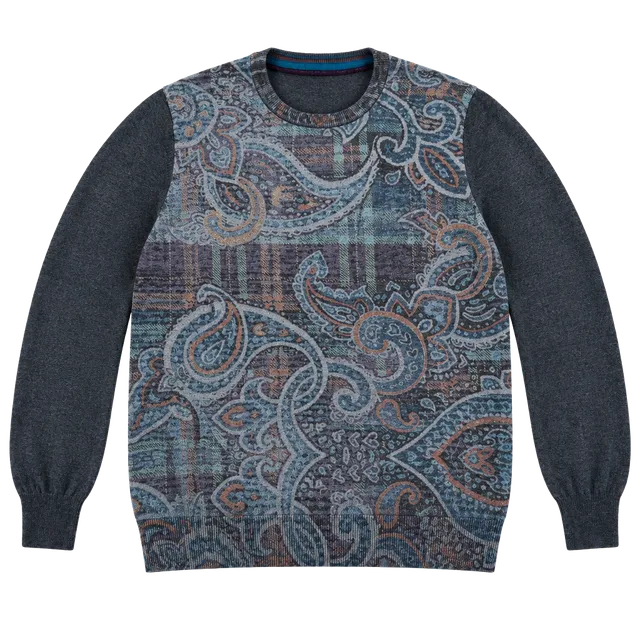 Robert Graham Sweater Size M Gray Paisley Long Sleeve Crewneck