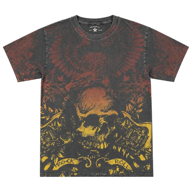 Grey Star Rock N Roll Skull Graphic T-Shirt Size M Black