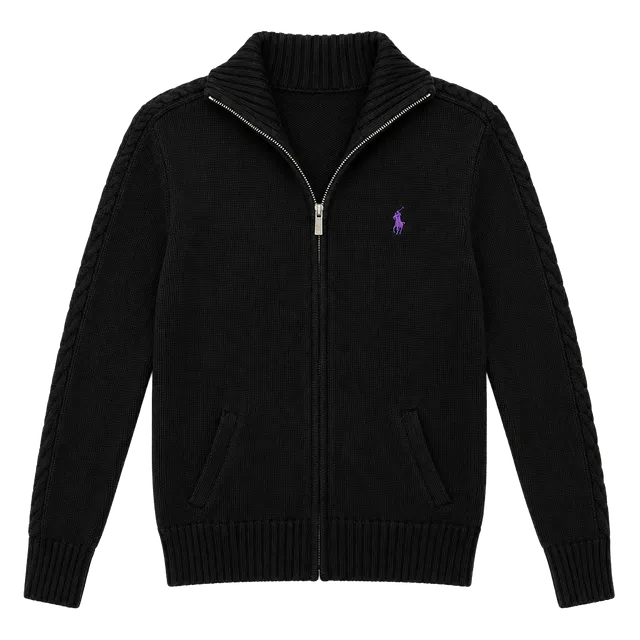 Ralph Lauren Sport 100% Cotton Full Zip Sweater Size womens L Black