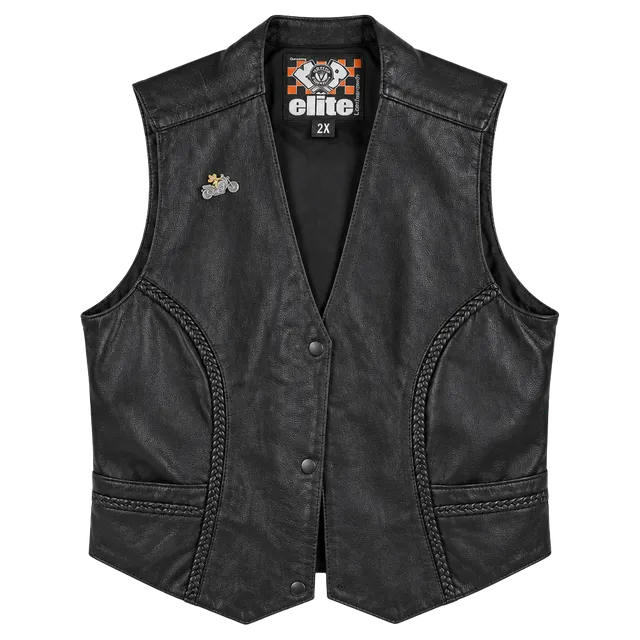 Elite Leathercrafts Motorcycle Vest Size 2X Black Leather Biker