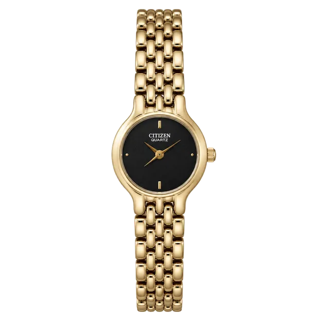 Vintage Citizen 1020-S15544 Gold Tone Black Dial Quartz Watch