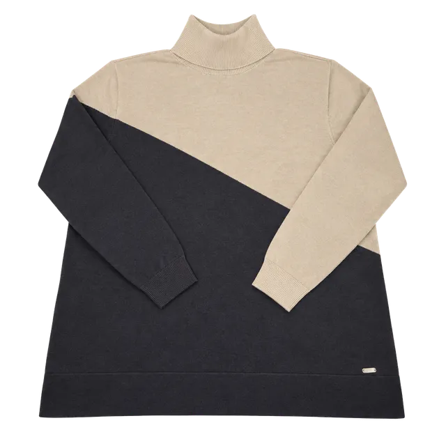 Calvin Klein Womens XL Colorblock Turtleneck Sweater Black Taupe Long Sleeve
