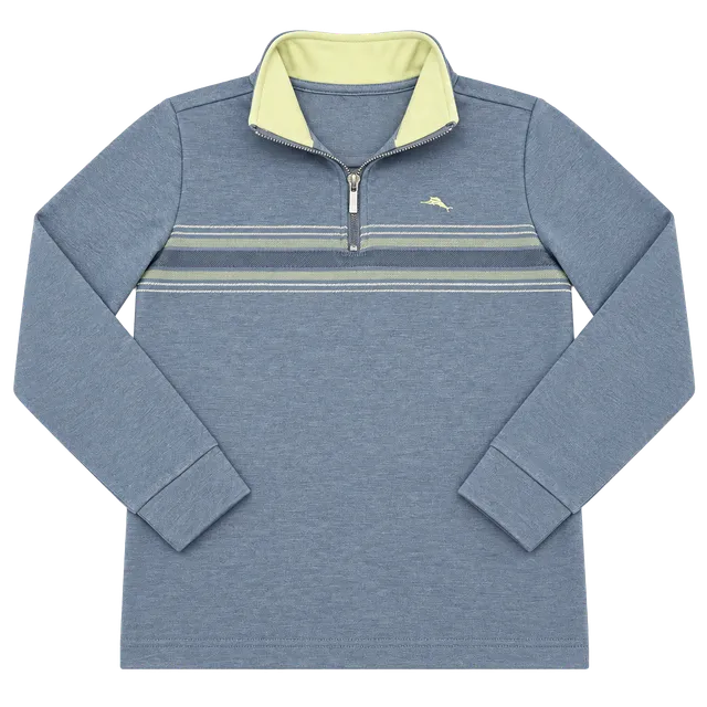 Tommy Bahama Quarter-Zip Pullover Size 8 Blue Striped LS Shirt