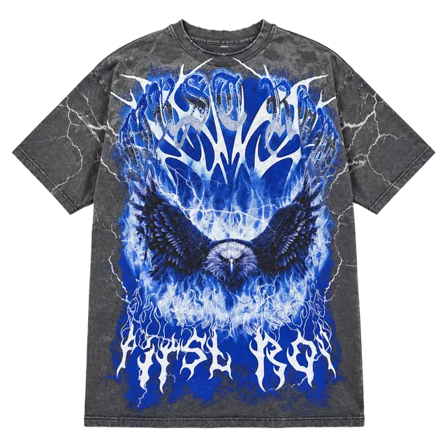 First Row Graphic Rhinestone Eagle T-Shirt Vintage Wash