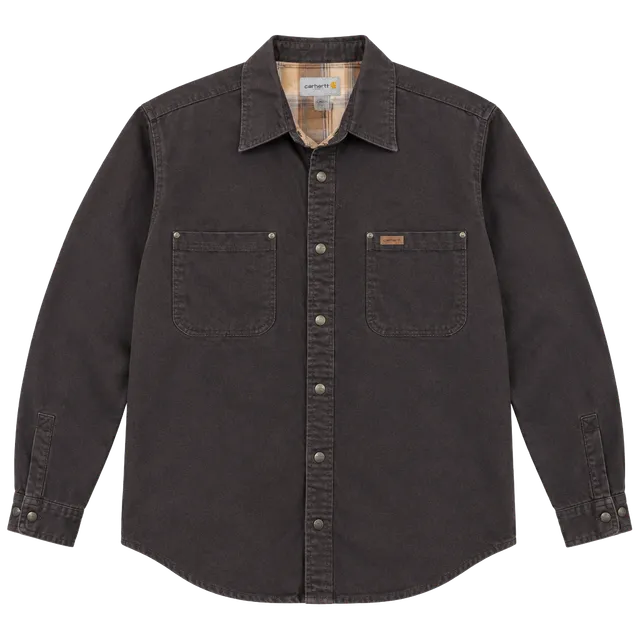 Carhartt Flannel Lined Shirt Size L Brown Cotton Workwear