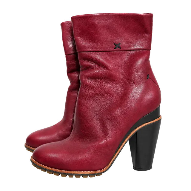 Costume National Leather Boots Size 36 Burgundy Red Block Heel
