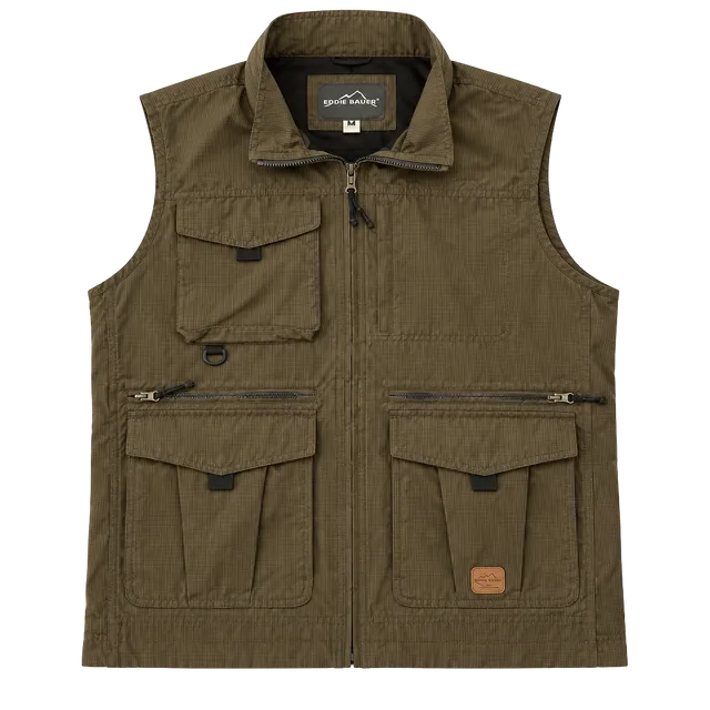 Eddie Bauer Men’s Utility Vest Size L Brown Ripstop Cargo Hiking Fishing