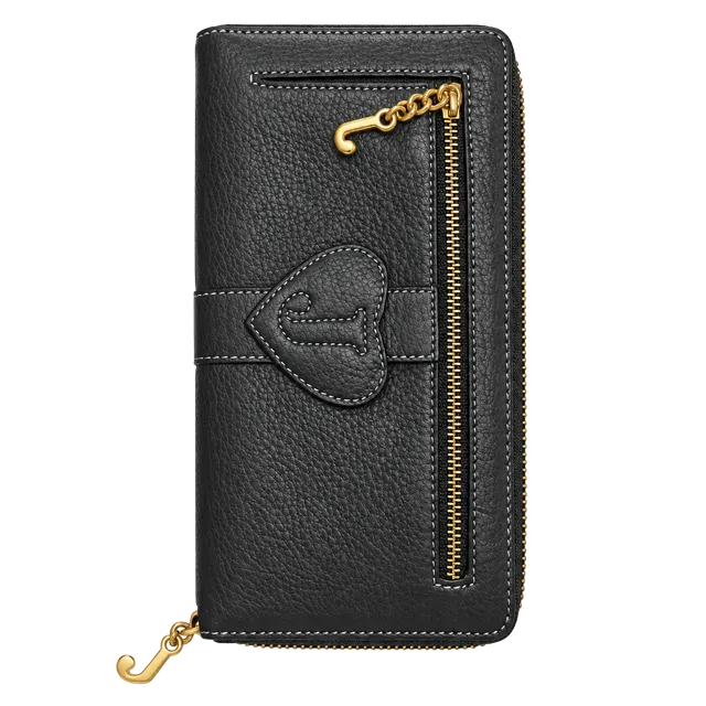 Juicy Couture Black Leather Zip Around Wallet