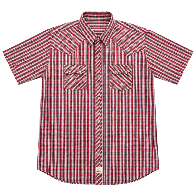 Airwalk Western Shirt Size M Red Plaid Pearl Snap Short Sleeve