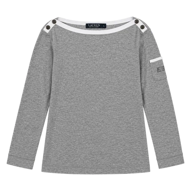 Lauren Ralph Lauren Long Sleeve Top Size L Gray Cotton Anchor Buttons