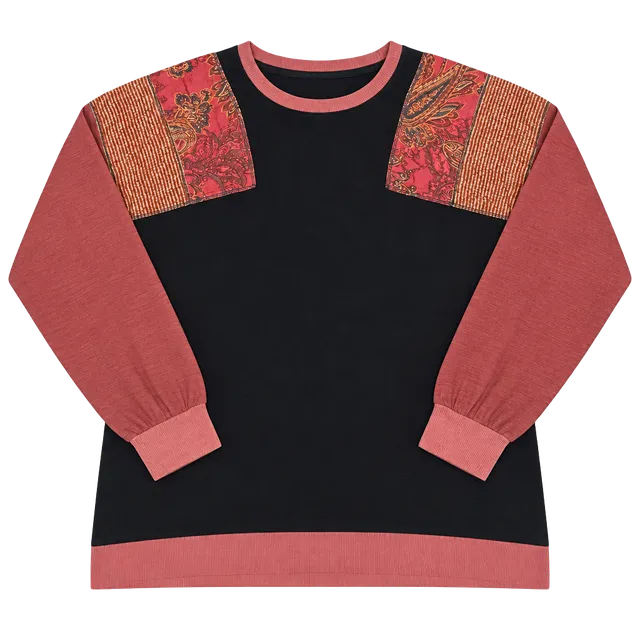 NWT Mystree Long Sleeve Top Size L Black Red Paisley Patchwork