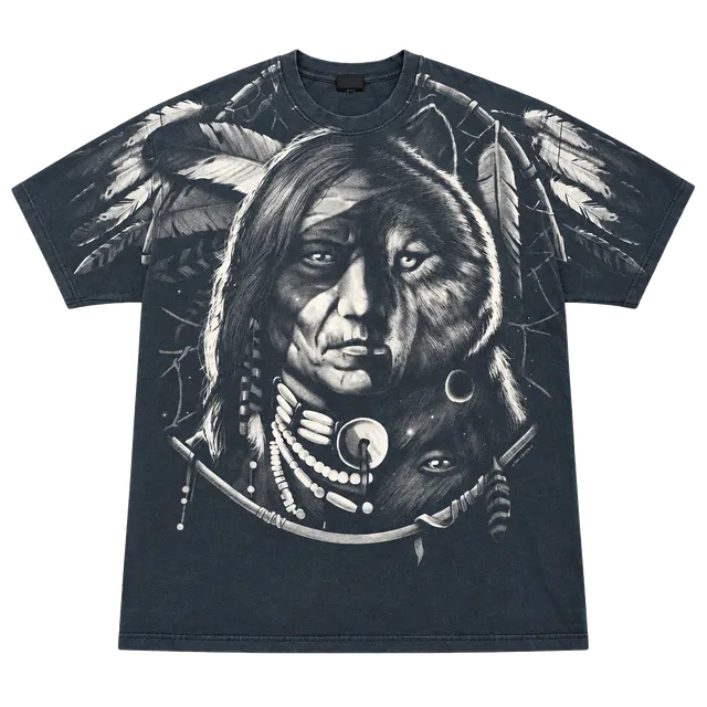 Liquid Blue Vintage Native American Wolf T-Shirt Dark Blue Graphic 1996 AOP XL